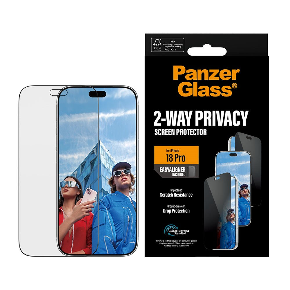 iPhone 18 Pro PanzerGlass Screen Protector Glass - Ultra Wide Fit with EasyAligner - Privacy - Transparent