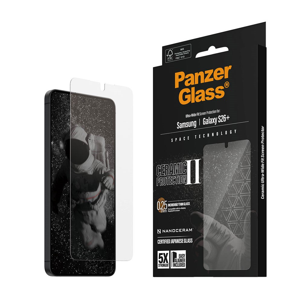 Samsung Galaxy S26+ (Plus) PanzerGlass Ceramic Screen Protection with EasyAligner - Ultra Wide Fit - Transparent