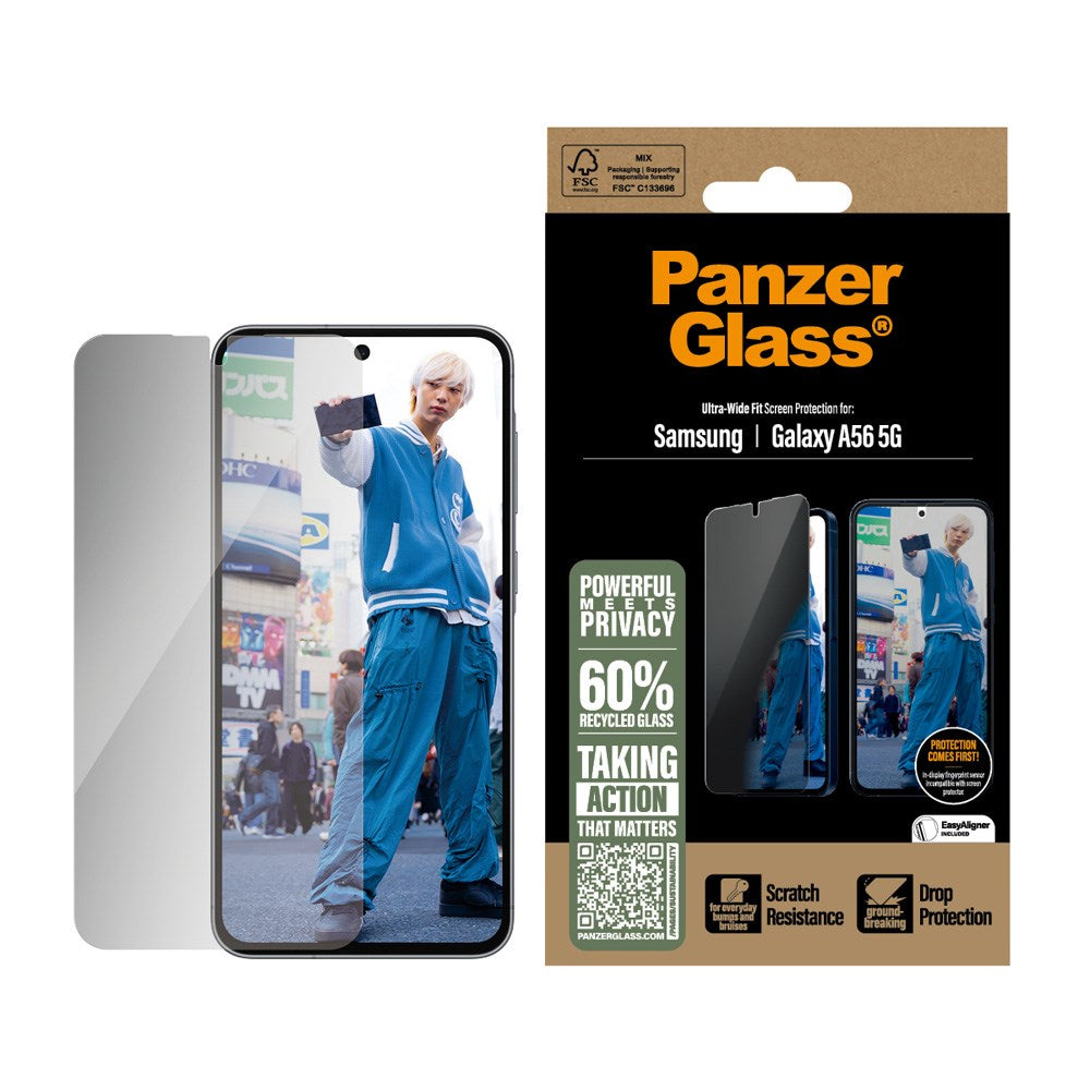 Samsung Galaxy A56 (5G) PanzerGlass Ultra Wide Fit Privacy Screen Protector w. EasyAligner - Transparent