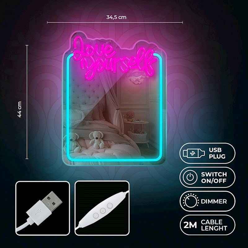 Forever Light LED Neon Light Mirror - "Love Yourself"