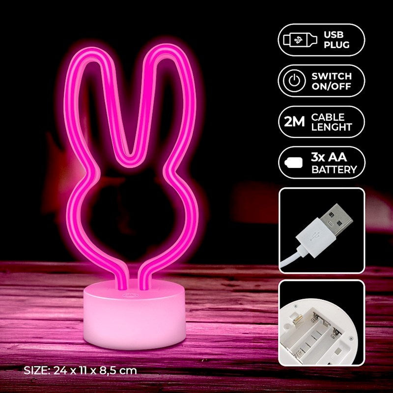 Forever Light Neon Decoration with Foot LED - Pink Light with Rabbit