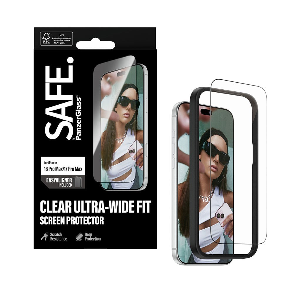 iPhone 18 Pro Max  / 17 Pro Max SAFE by PanzerGlass Ultra-Wide Fit Screen Protector Glass with EasyAligner - Transparent