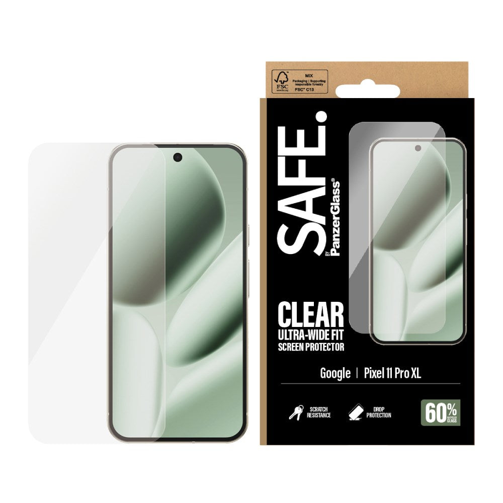 Google Pixel 11 Pro XL SAFE by PanzerGlass Ultra-Wide Fit Screen Protector Glass with EasyAligner - Transparent