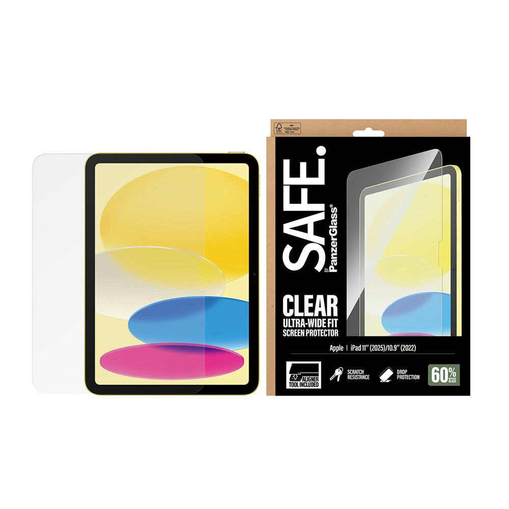 SAFE by PanzerGlass iPad 11" (2025) / 10.9" (2024 / 2022) Ultra-Wide Fit Screen Protector Glass with Installation Frame - Transparent