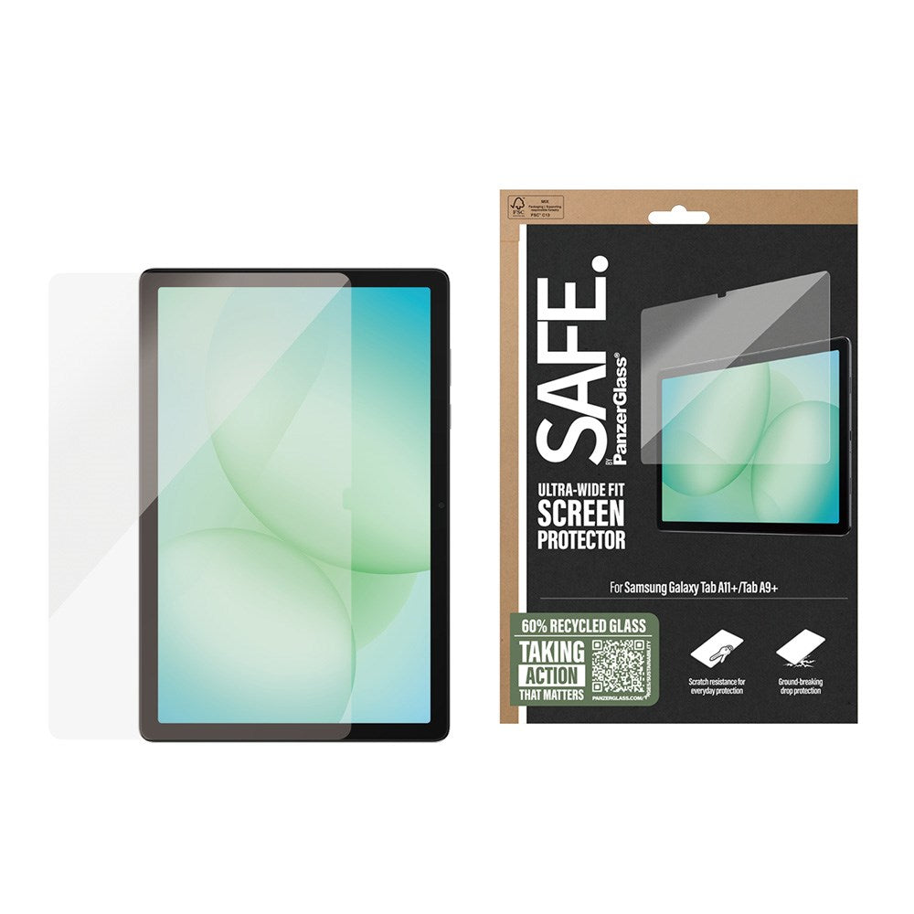 Samsung Galaxy Tab A11+ (Plus) / A9+ (Plus) SAFE by PanzerGlass Ultra-Wide Fit Screen Protector Glass with Installation Frame - Transparent