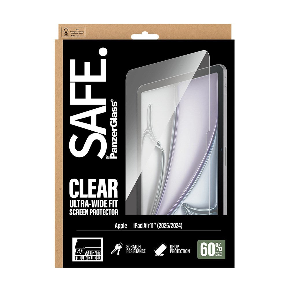 SAFE by PanzerGlass iPad Air 11" (2025 / 2024) Ultra-Wide Fit Screen Protector Glass with Installation Frame - Transparent