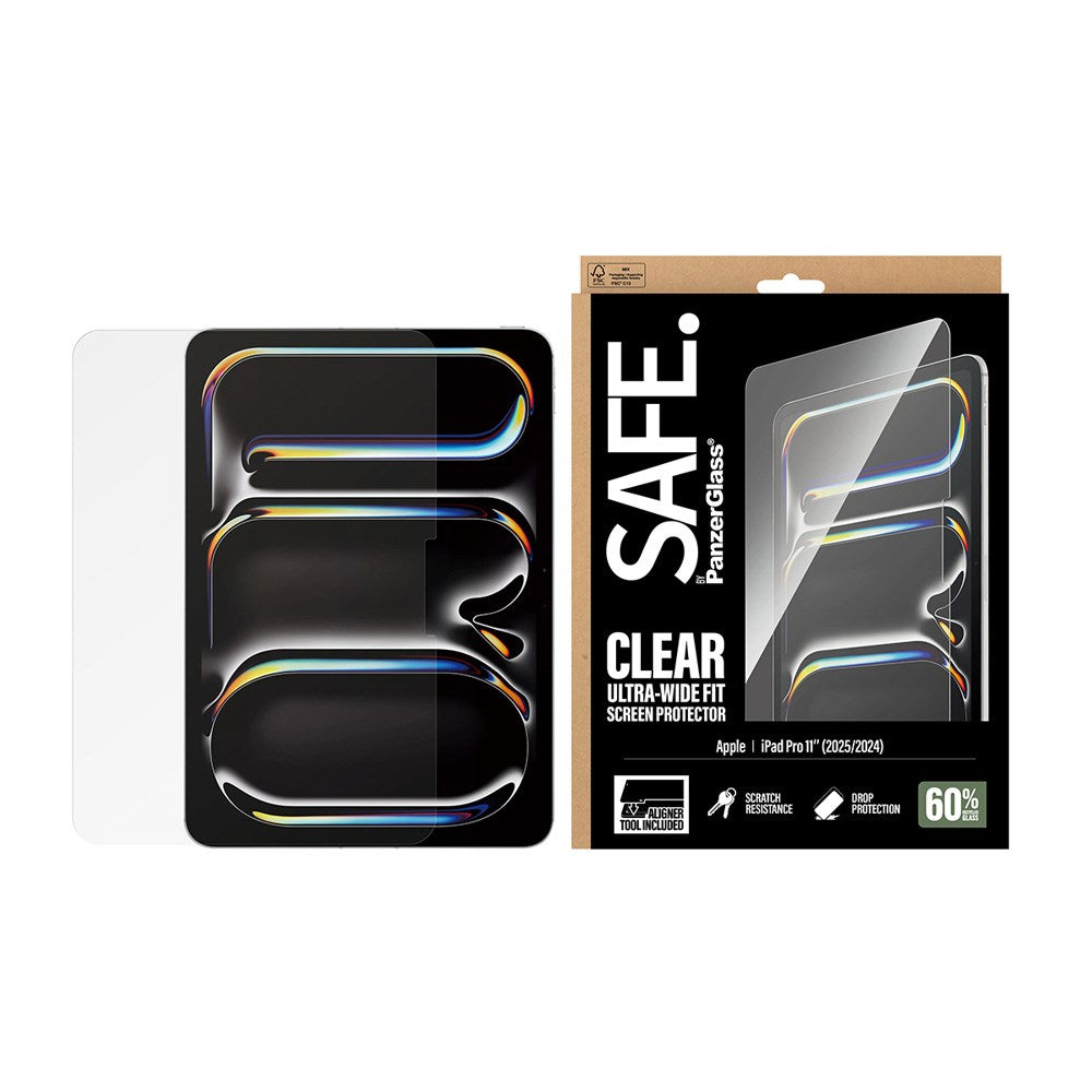 iPad Pro 11" (2025 / 2024) SAFE by PanzerGlass Ultra-Wide Fit Screen Protector Glass with Installation Frame - Transparent
