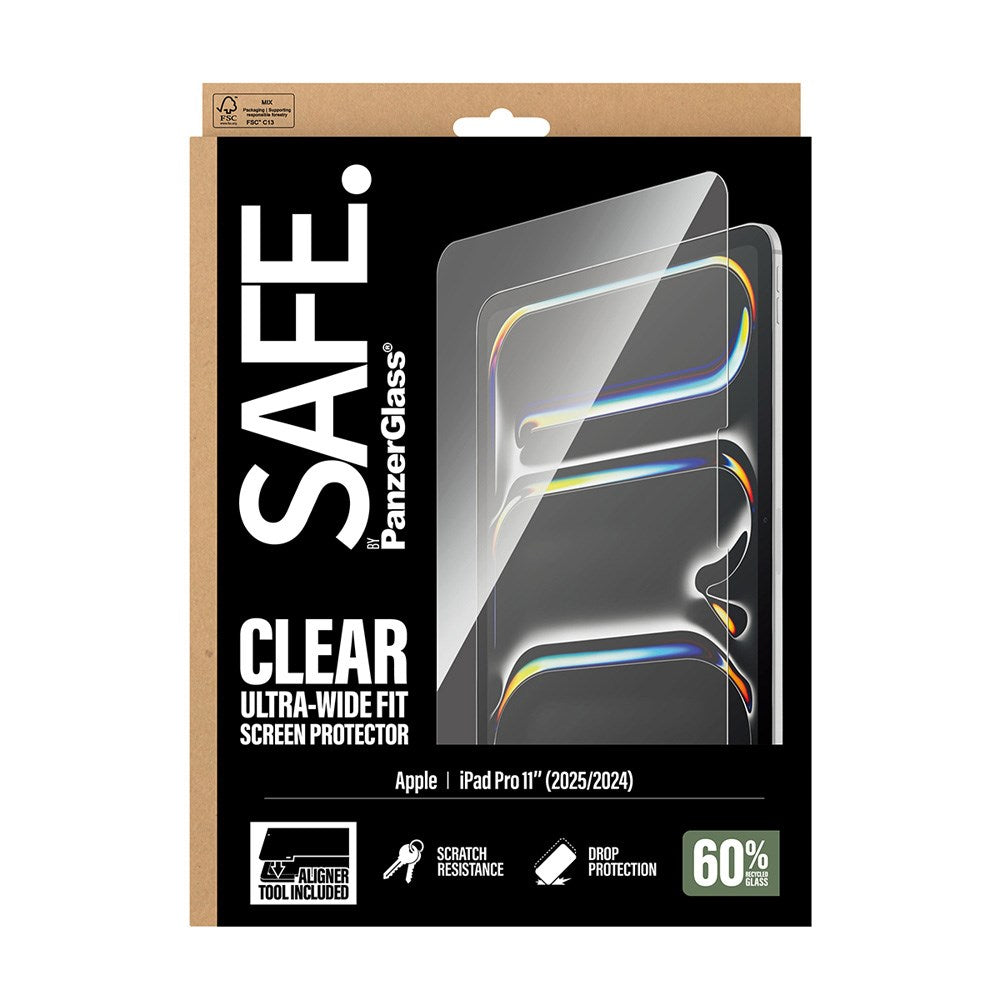 iPad Pro 11" (2025 / 2024) SAFE by PanzerGlass Ultra-Wide Fit Screen Protector Glass with Installation Frame - Transparent