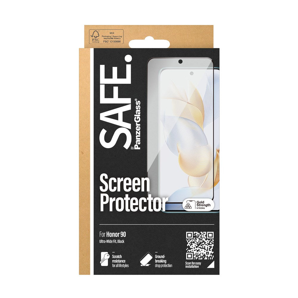 Honor 90 Safe By PanzerGlass® Ultra-Wide Fit Screen Protector - Case Friendly - Gold Strength - Transparent / Black Edge