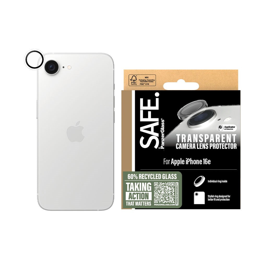 iPhone 16e Safe By PanzerGlass Camera Protection - Recycled Glass - Transparent