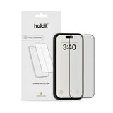 Holdit iPhone 16 / 15 / 14 Pro Tempered Glass Screen Protector 3D - Case Friendly - Transparent / Black Edges