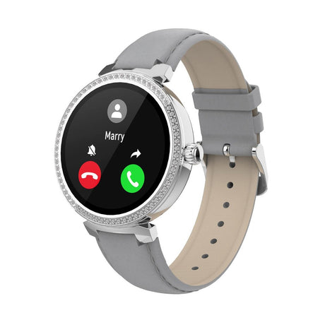 Denver SWC-342 Bluetooth Smartwatch with Health & Fitness Tracker - Faux Leather Strap - Silver