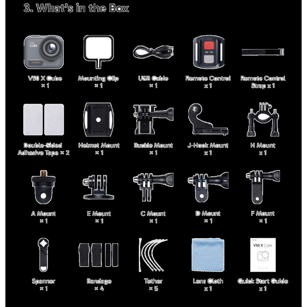 AKASO V50 X Cube Waterproof Action Camera with 4K 30FPS Ultra HD 20MP - Black