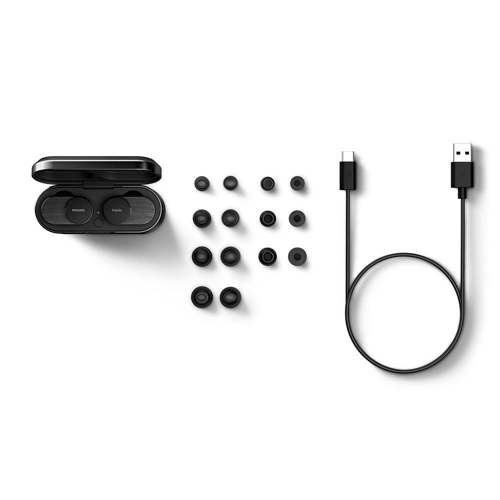 Philips Fidelio T1 True Wireless Headset In-Ear w. Wireless Qi Charging - Black