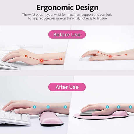 Ergonomic Mouse Pad 25 x 23 cm w. Wrist Support 46 x 8.5 cm - Black