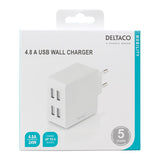 Deltaco 24W Wall charger w. 4 x USB-A - White