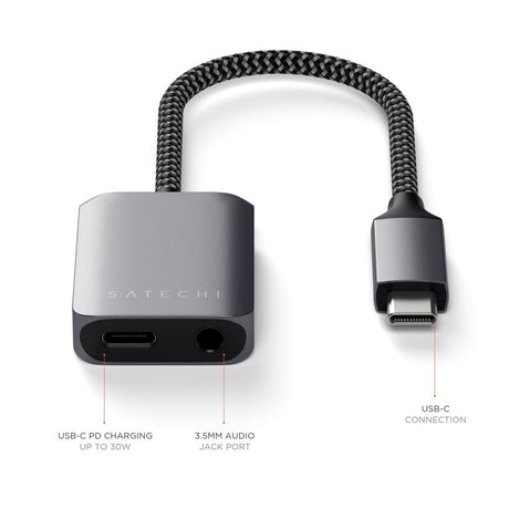 Satechi USB-C to Jack 3.5 mm & USB-C Adapter - Space Grey