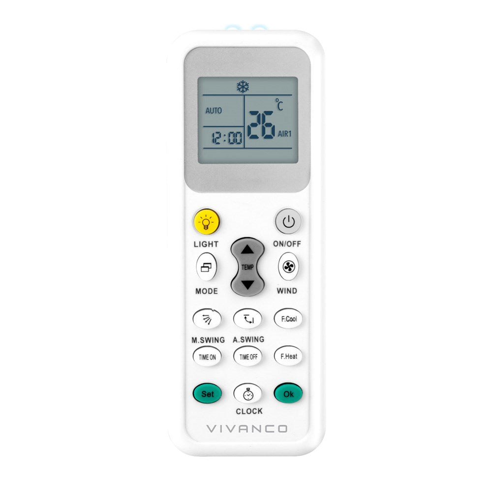 Vivanco Universal Remote Control for Air Conditioner with LCD Screen - White