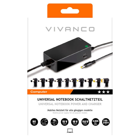 Vivanco Laptop Charger 90W with 10 x Adapters - Black