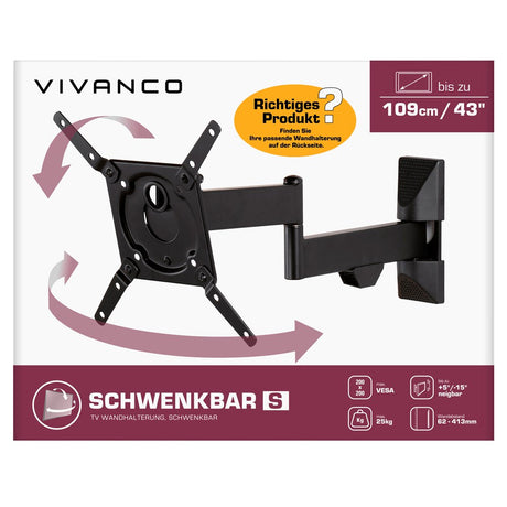 Vivanco TV Wall Mount with Pull-Out - 25 kg / 43" - Black