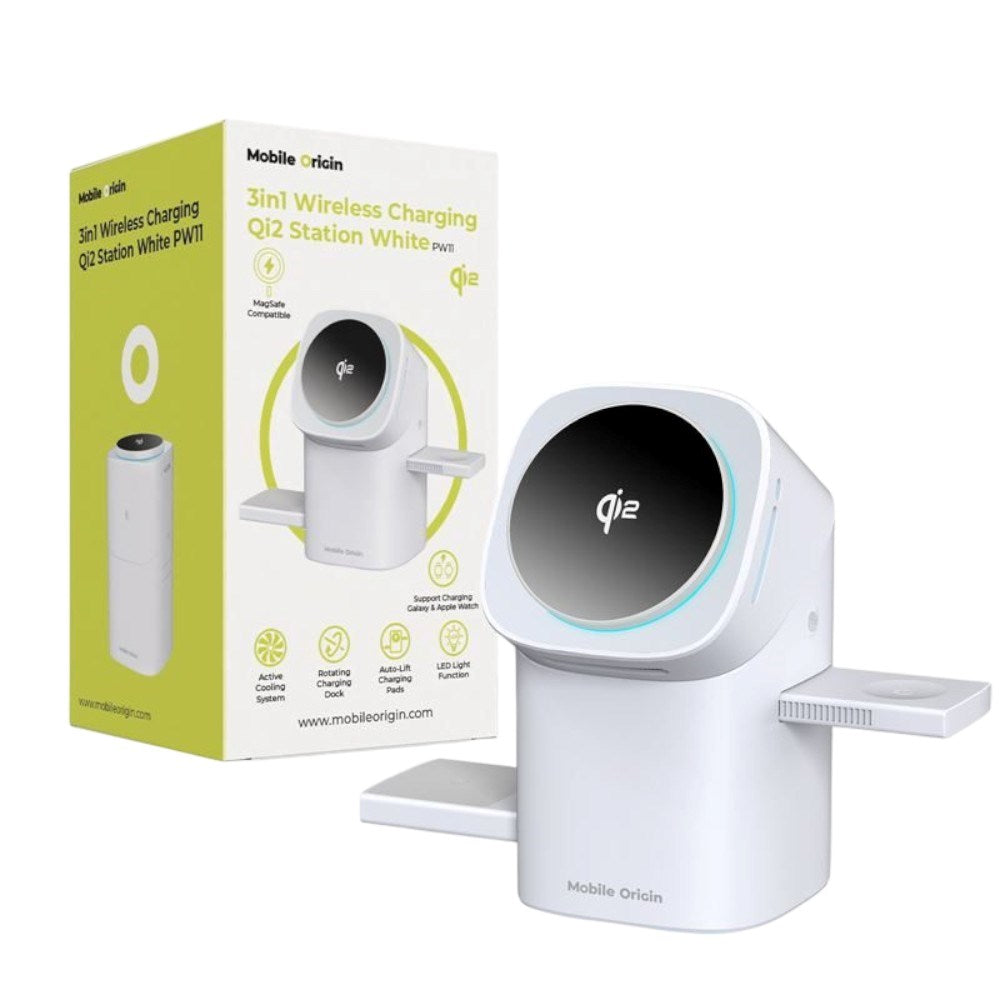 3-in-1 Qi2 Wireless Charger Mobile Origin - Phone, Apple Watch & Earphones - White