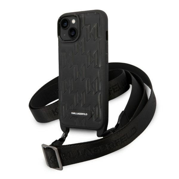 Karl Lagerfeld iPhone 14 Case Hybrid Faux Leather w. Strap - Black